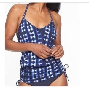 Athleta Blue and White Halter Bikini Top